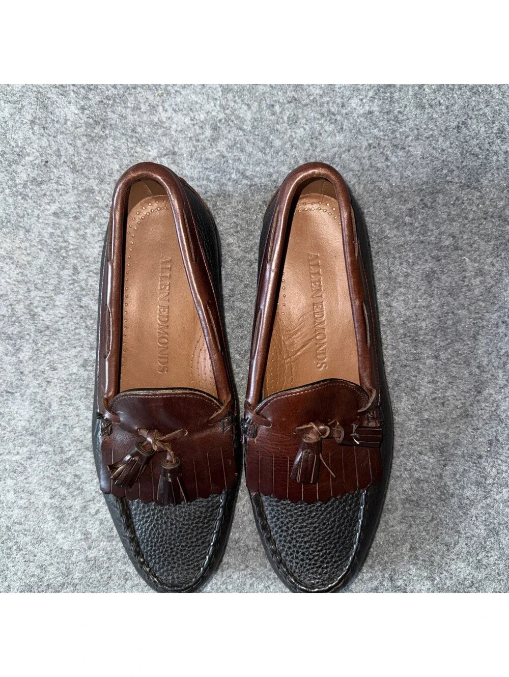 Allen Edmonds Nashua Tassel Loafers Men's 8.5 E Black Brown Kiltie Slip-On 42250